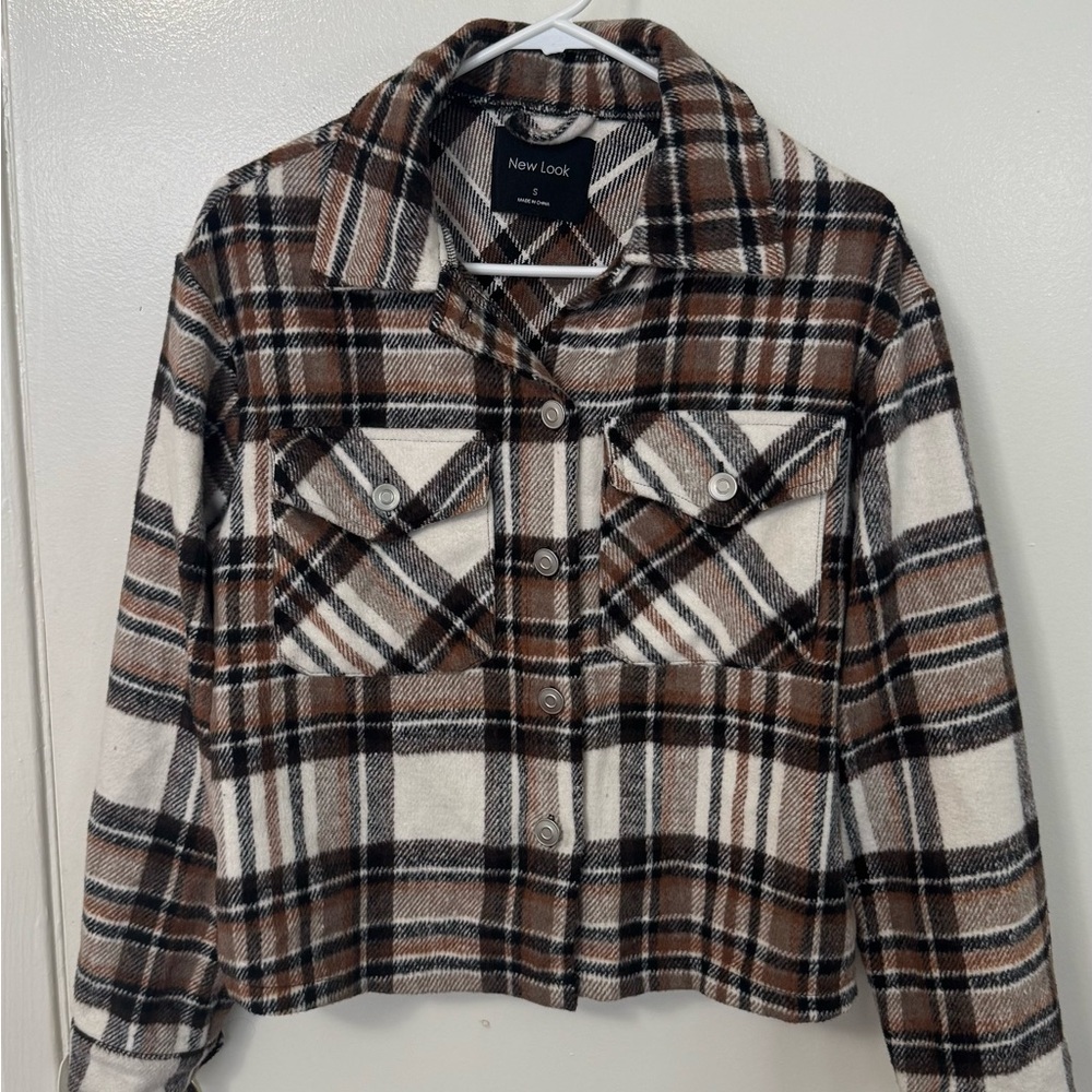 New Look Brown and Cream Plaid Utility Jacket